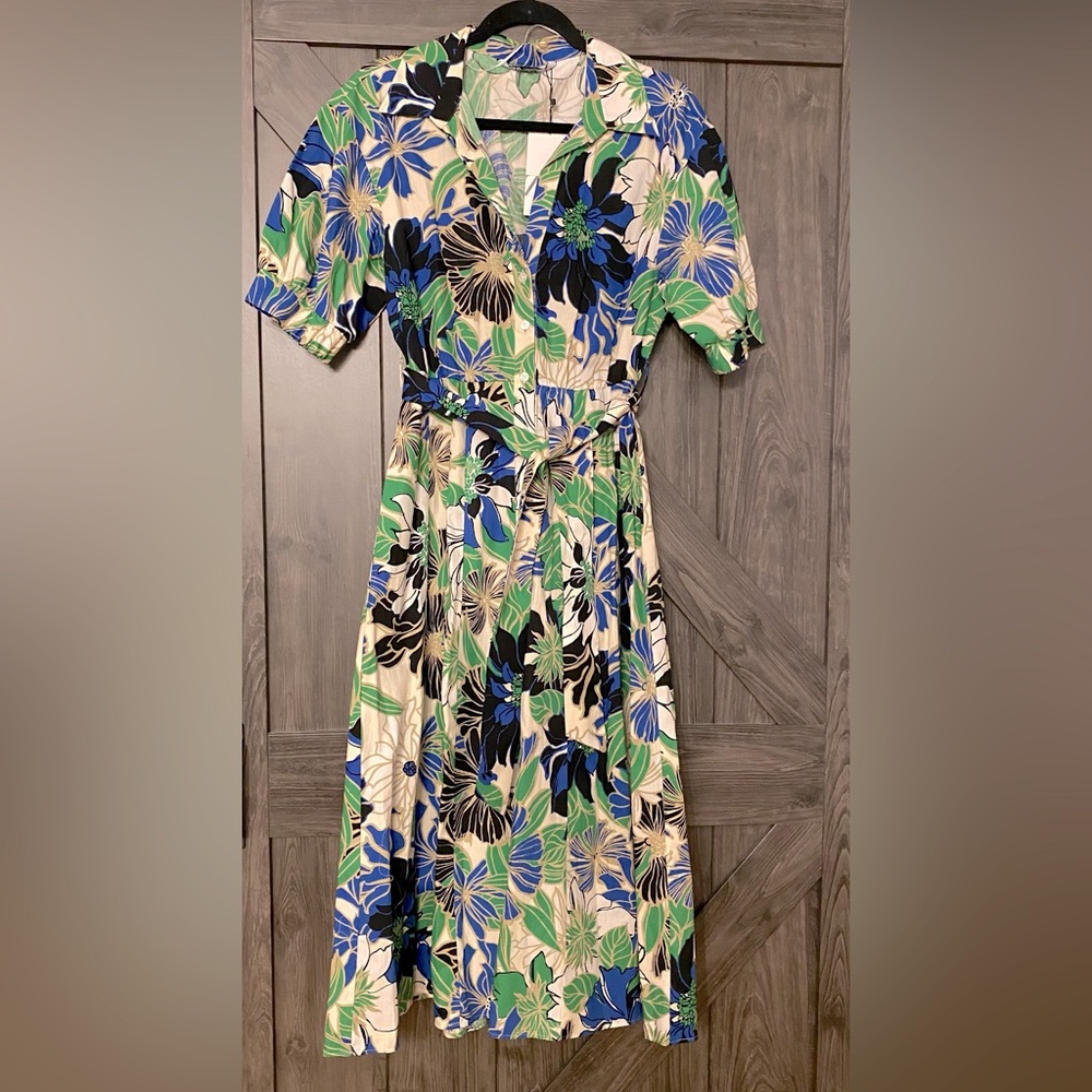Multi colour floral print Zara collared short sleeved shirt dress, NWT, sz M